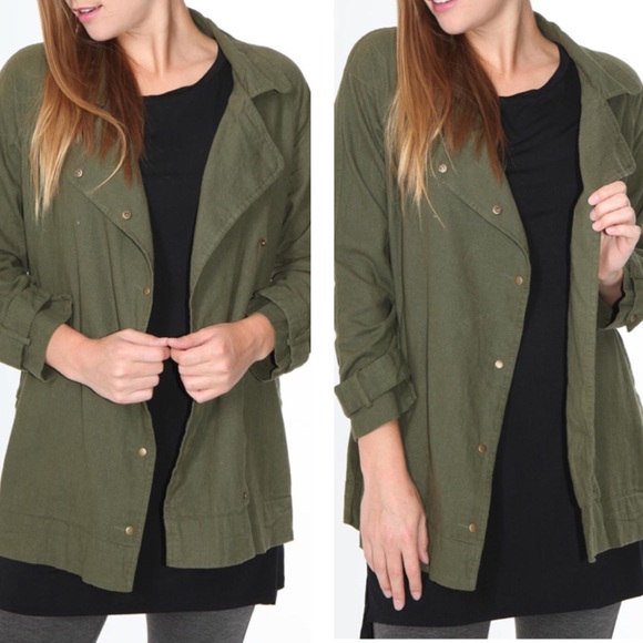 Love Tree Jackets & Blazers - 🌵Love Tree | Olive Green Linen Snap Jacket